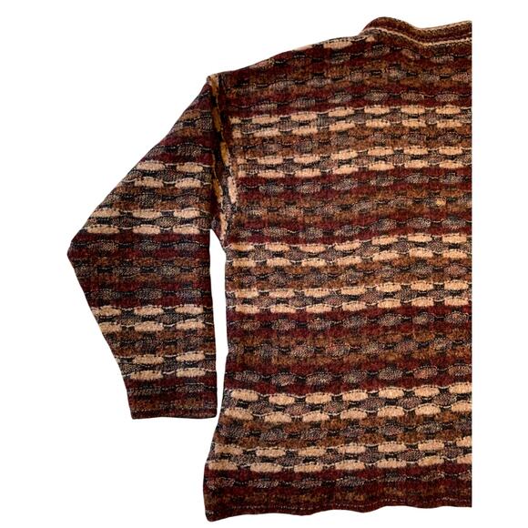 Jhane Barnes Men Sweater Large Wool Brown Geometric Wave Relaxed Fit  Vintage - Picture 6 of 9